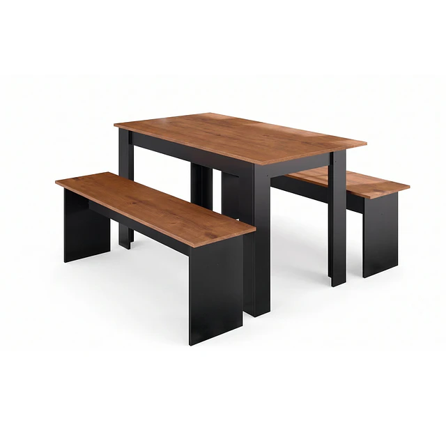 Juego de Comedor Diario 2 Banquetas Canela Negro 75.2x135x75 cm MDP Be Design