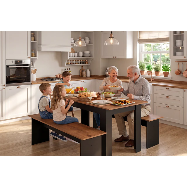 Juego de Comedor Diario 2 Banquetas Canela Negro 75.2x135x75 cm MDP Be Design