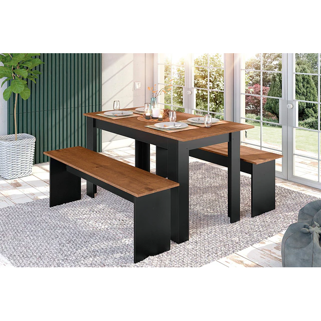 Juego de Comedor Diario 2 Banquetas Canela Negro 75.2x135x75 cm MDP Be Design