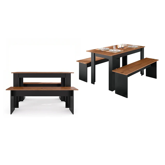 Juego de Comedor Diario 2 Banquetas Canela Negro 75.2x135x75 cm MDP Be Design