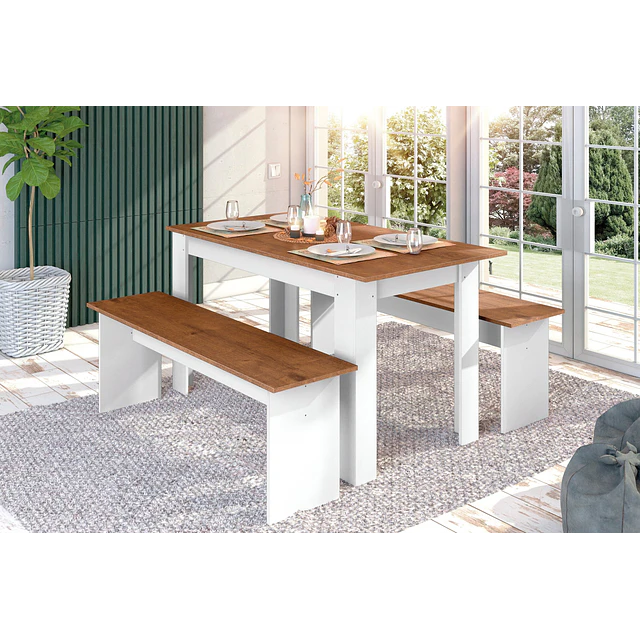 Juego de Comedor Diario 2 Banquetas Blanco Canela 75.2x135x75 cm MDP Be Design