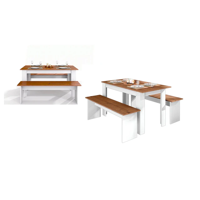 Juego de Comedor Diario 2 Banquetas Blanco Canela 75.2x135x75 cm MDP Be Design