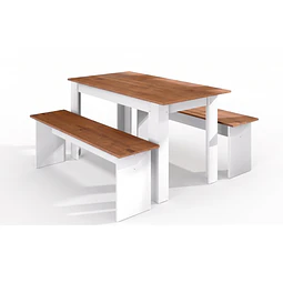 Juego de Comedor Diario 2 Banquetas Blanco Canela 75.2x135x75 cm MDP Be Design