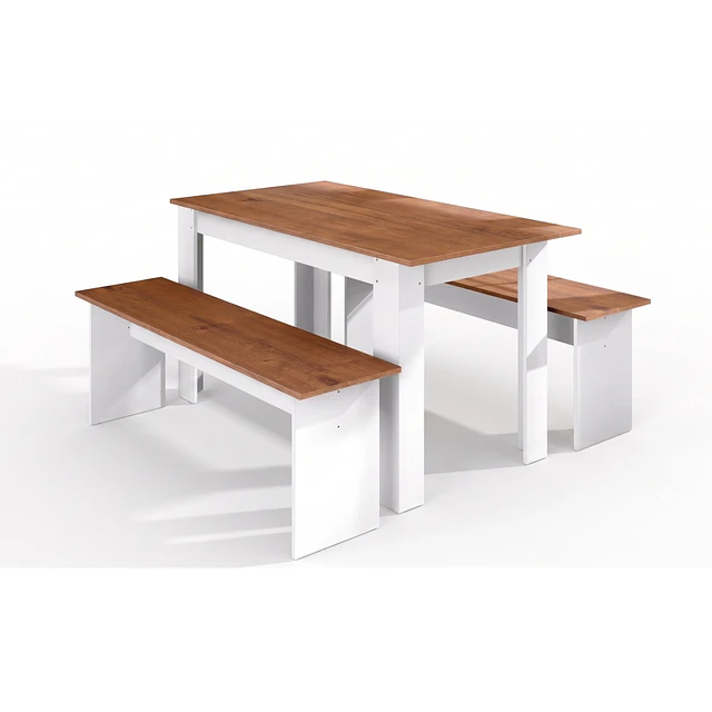 Juego de Comedor Diario 2 Banquetas Blanco Canela 75.2x135x75 cm MDP Be Design