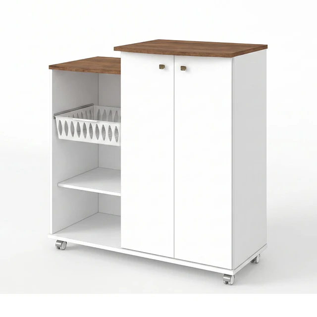 Mueble Auxiliar de Cocina con Ruedas Blanco Natura 87x87x42.3 cm MDP Be Design 