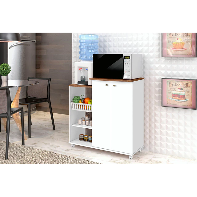 Mueble Auxiliar de Cocina con Ruedas Blanco Natura 87x87x42.3 cm MDP Be Design 