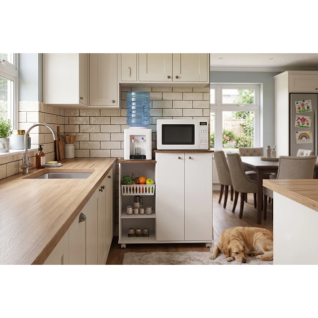 Mueble Auxiliar de Cocina con Ruedas Blanco Natura 87x87x42.3 cm MDP Be Design 