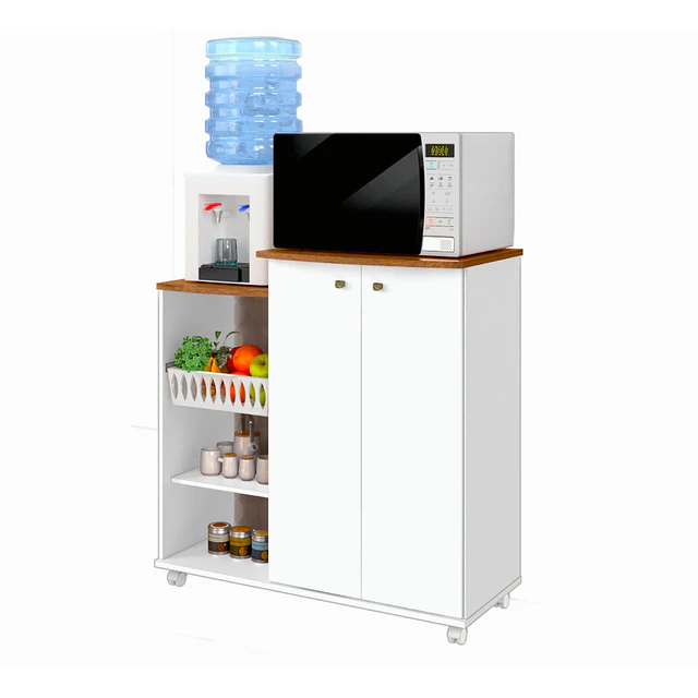 Mueble Auxiliar de Cocina con Ruedas Blanco Natura 87x87x42.3 cm MDP Be Design 