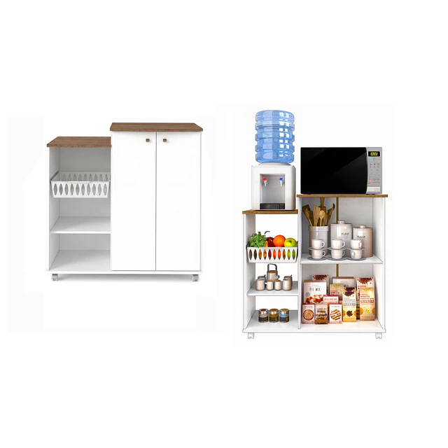 Mueble Auxiliar de Cocina con Ruedas Blanco Natura 87x87x42.3 cm MDP Be Design 