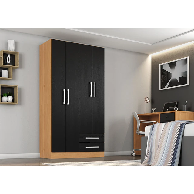 Clóset Ropero 4 Puertas 2 Cajones Canela Negro 174.3x90.4x37.8 cm MDP Be Design 