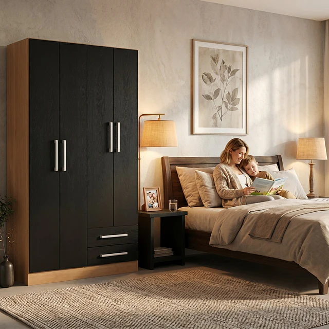 Clóset Ropero 4 Puertas 2 Cajones Canela Negro 174.3x90.4x37.8 cm MDP Be Design 