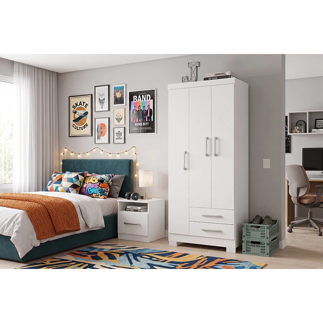 Clóset Ropero Francia Blanco 3 Puertas 2 Cajones MDP 187.4x83.2x47.3 cm Be Design 