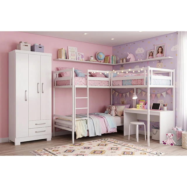 Clóset Ropero Francia Blanco 3 Puertas 2 Cajones MDP 187.4x83.2x47.3 cm Be Design 