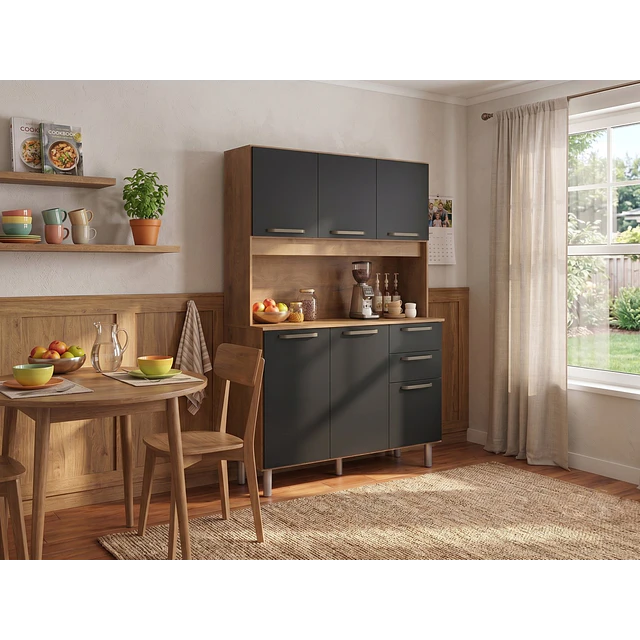 Mueble de Cocina Alacena Despensa Canela Negro MDP 174x120.2x37.8 cm Be Design 