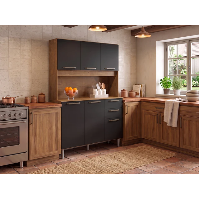 Mueble de Cocina Alacena Despensa Canela Negro MDP 174x120.2x37.8 cm Be Design 