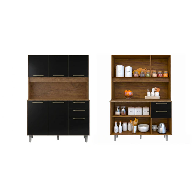 Mueble de Cocina Alacena Despensa Canela Negro MDP 174x120.2x37.8 cm Be Design 