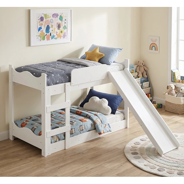 Camarote Infantil de Transición Montessori Kidscool MDP Blanco con Resbalín