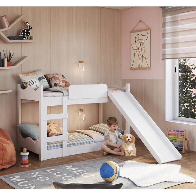 Camarote Infantil de Transición Montessori Kidscool MDP Blanco con Resbalín