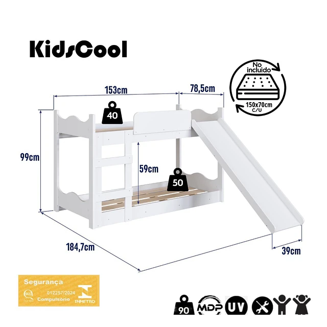Camarote Infantil de Transición Montessori Kidscool MDP Blanco con Resbalín