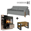 Rack Tv Verona Negro/Fume + Mesa de Centro Moderna Industrial Madera Grafito  + Sofa Grecia Gris 