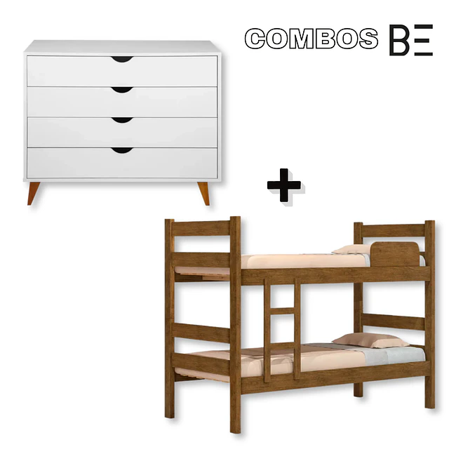 Camarote 1 Plaza Prisma Cedro + Cómoda Block Blanco