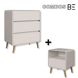 Comoda Retro 3 Cajones MDP 92.5x76.5x45 cm Beige + Velador Retro un Cajón Beige
