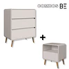 Comoda Retro 3 Cajones MDP 92.5x76.5x45 cm Beige + Velador Retro un Cajón Beige