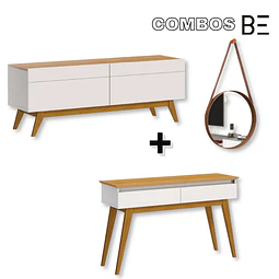 Rack Tv Stand Classic 12233 Cajones Blanco/Caramelo + Arrimo Classic Cajones Blanco/Caramelo + Espejo Be colgante