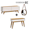 Rack Tv Stand Classic 12233 Cajones Blanco/Caramelo + Arrimo Classic Cajones Blanco/Caramelo + Espejo Be colgante
