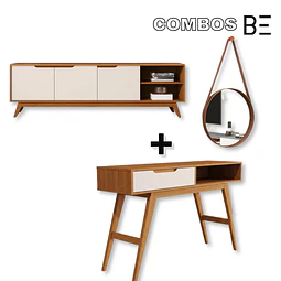 Rack Tv Tucumán 3 Puertas Caramelo Perla + Arrimo Retro Tucumán Caramelo Perla + Espejo Be colgante