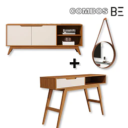 Rack Tv Tucumán 2 Puertas Caramelo Perla + Arrimo Retro Tucumán Caramelo Perla + Espejo Be colgante