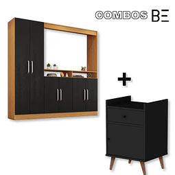 Rack TV Con Armario 6 Puertas Negro Caramelo+Velador Con Puerta Be Negro