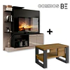Rack Tv Verona Negro/Fume + Mesa de Centro Moderna Industrial Madera Grafito  