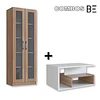 Vitrina 2 Puertas Vidrio Castaño +Mesa de Centro B92 Blanco Castaño 