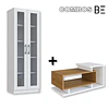 Vitrina 2 Puertas Vidrio Blanco + Mesa de Centro Bicolor Blanco Miel Estilo Nórdico