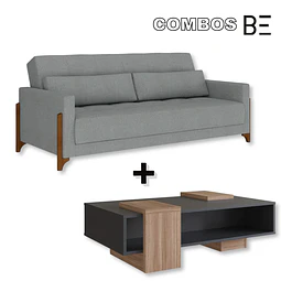 Sofa Cama Grecia Gris + Mesa De Centro b93 Negro Castaño