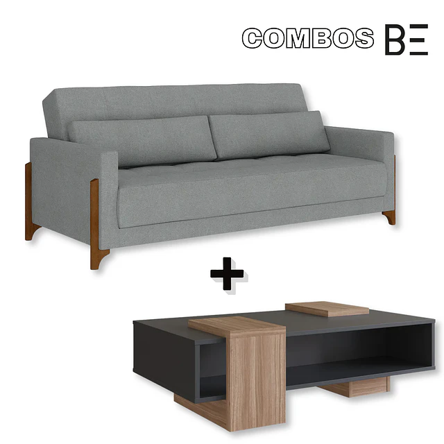 Sofa Cama Grecia Gris + Mesa De Centro b93 Negro Castaño