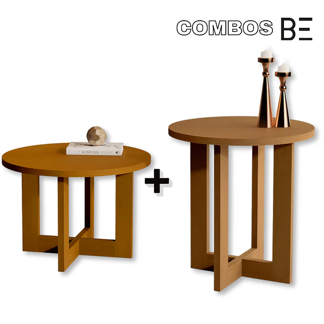 Mesa De Centro Redonda Be Caramelo + Mesa Lateral Redonda Be Caramelo 