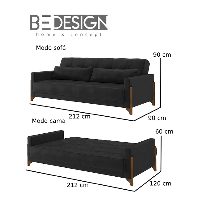 Mesa de Centro Moderna Industrial Madera Negro  + Sofa Cama Grecia Negro