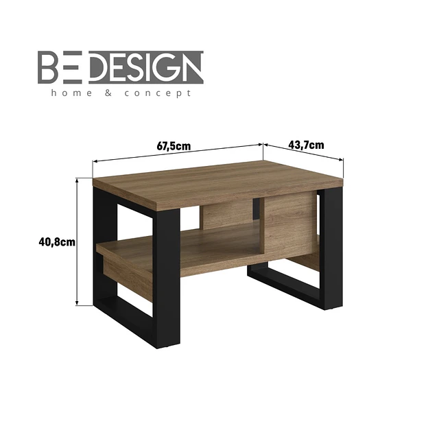 Mesa de Centro Moderna Industrial Madera Negro  + Sofa Cama Grecia Negro