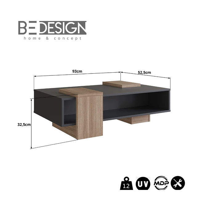 Sofa Cama Grecia Gris + Mesa De Centro b93 Negro Castaño
