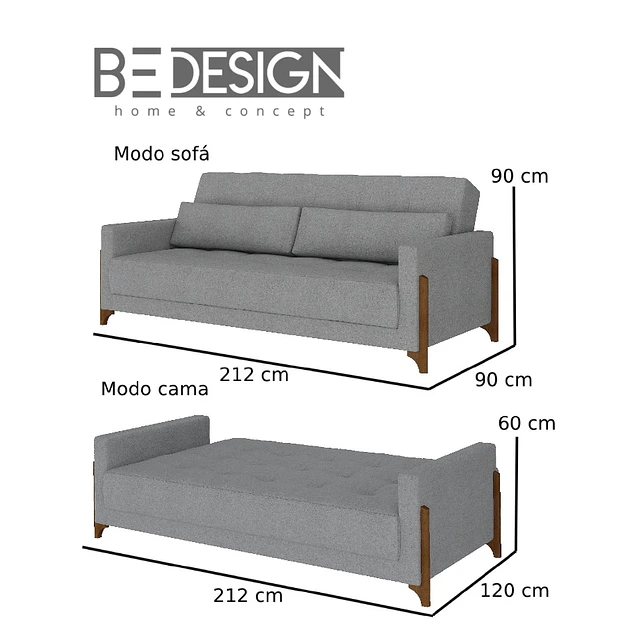Sofa Cama Grecia Gris + Mesa De Centro b93 Negro Castaño