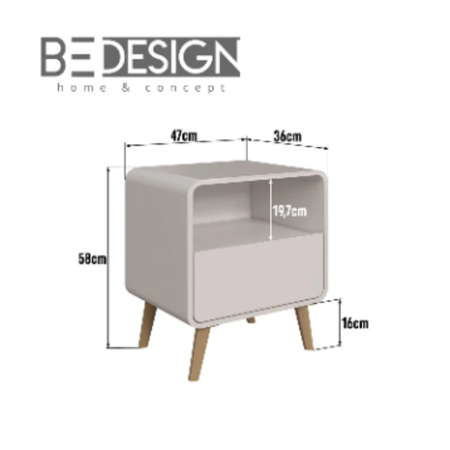 Comoda Retro 3 Cajones MDP 92.5x76.5x45 cm Beige + Velador Retro un Cajón Beige