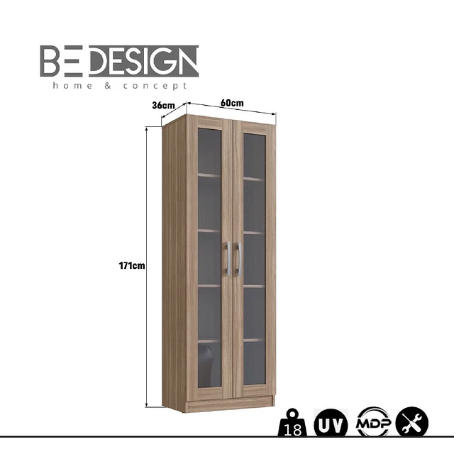 Vitrina 2 Puertas Vidrio Castaño +Mesa de Centro B92 Blanco Castaño 