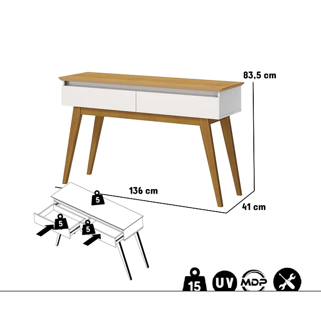 Rack Tv Stand Classic 12233 Cajones Blanco/Caramelo + Arrimo Classic Cajones Blanco/Caramelo + Espejo Be colgante