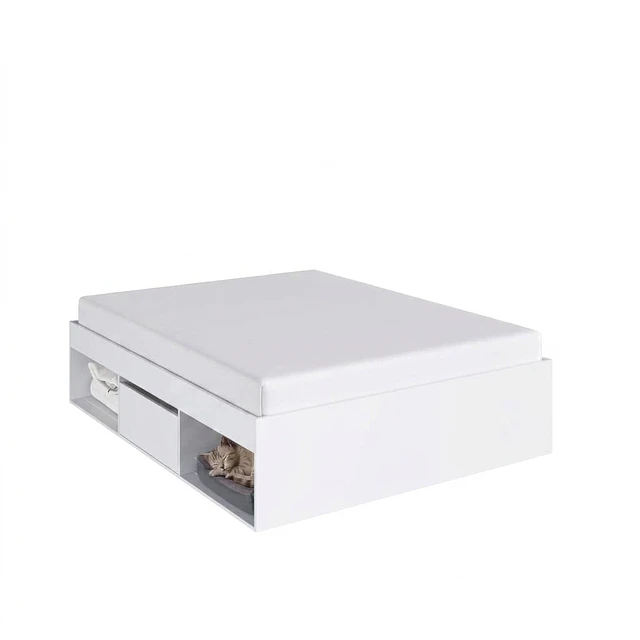 Cama Multifuncional 2 Plazas Be Design Pets Blanca con Cajones y Nicho para Mascota