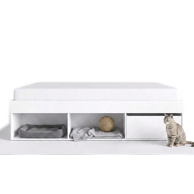 Cama Multifuncional 2 Plazas Be Design Pets Blanca con Cajones y Nicho para Mascota