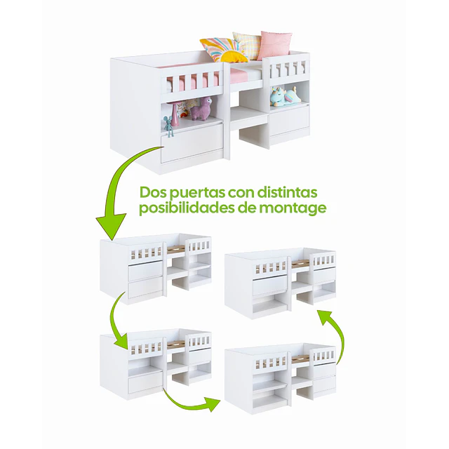 Cama Infantil Multifunción Alta 1 plaza Blanca
