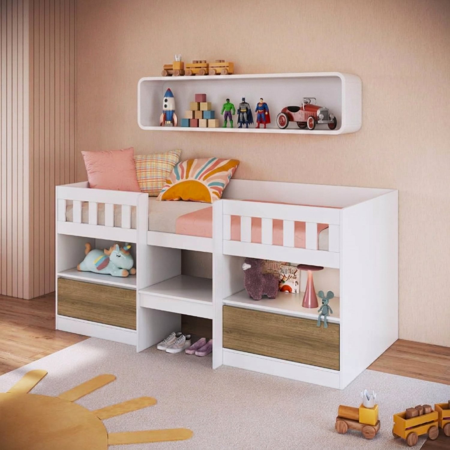 Cama Infantil Multifunción Alta 1 plaza Blanca Miel
