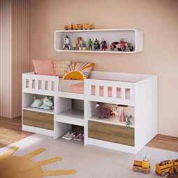 Cama Infantil Multifunción Alta 1 plaza Blanca Miel